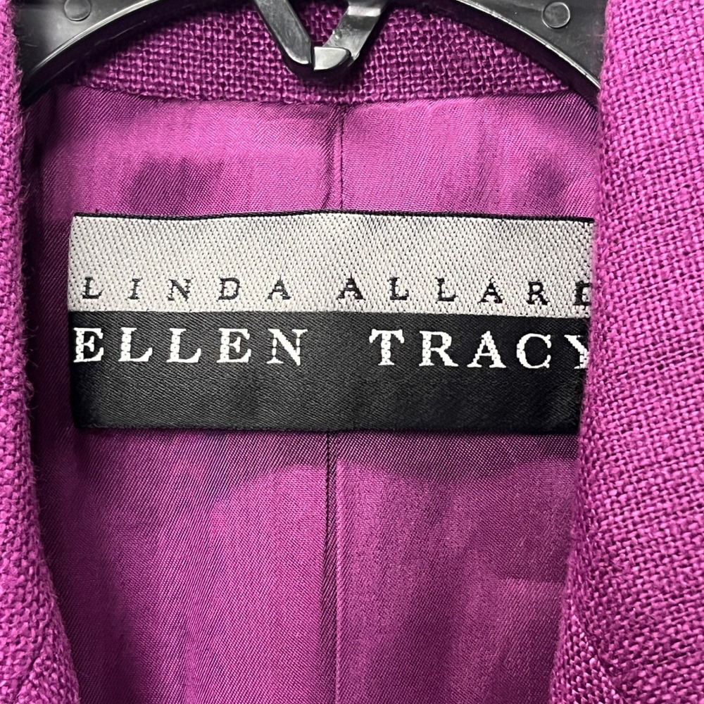 Ellen Tracy Magenta Purple Linen Blazer Jacket Women L Preppy Tailored Career - Picture 5 of 11